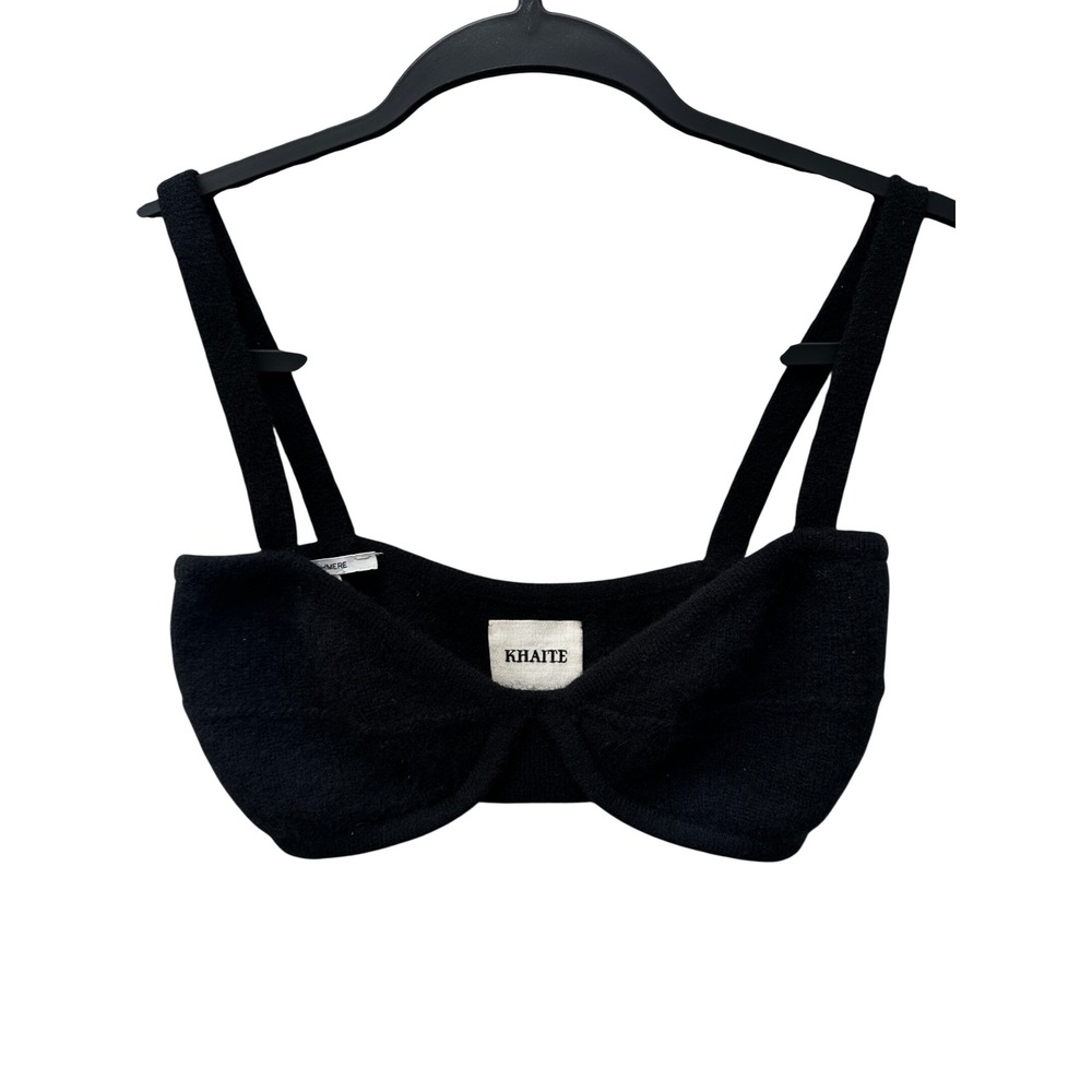 Khaite Eda Bralette Black 100% Cashmere Knit Bra Top Size Large